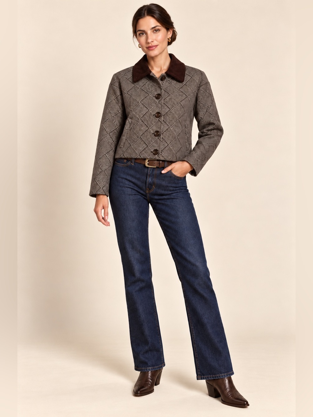 Bagatelle Collection Corduroy Collar Crop Jacket in Brown Basket